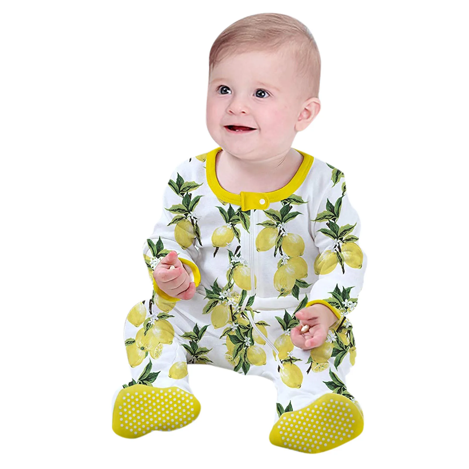 Baby Romper Infant Boys Girls Lemon Print Pajama Sleeper Zipper Footed Jumpsuit Bebek Giyim ropa de niña | Детская одежда и обувь