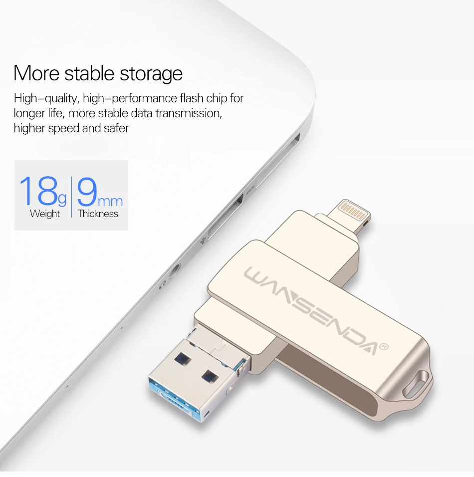 Wansenda OTG USB флеш-накопитель USB3.0 для iPhone/iPad/IOS/Android/PC 128 Гб 64 ГБ 32 ГБ 16 ГБ 8 ГБ флеш-накопитель 3 в 1 высокоскоростной флеш-накопитель