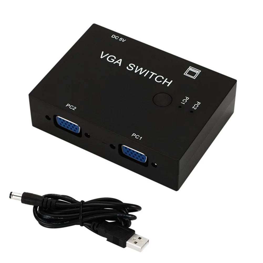 

2 In 1 Out Switcher Converter 2 Ways Video Splitter 2 Port VGA Switch Box 2 PCs Share 1 Monitor for Notebook Projector Computer