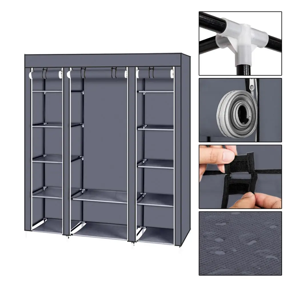 

69" portable closet wardrobe storage cabinet, non-woven fabric high quality steel tubing and PP plastic connectors