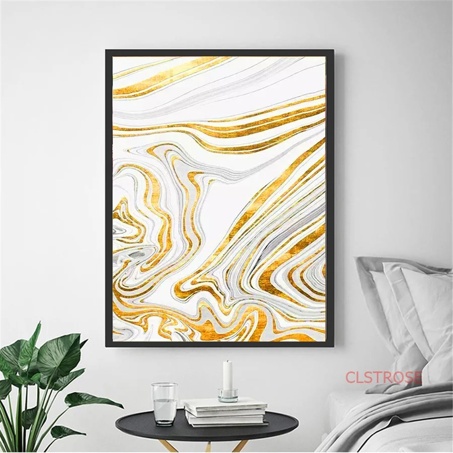 Скандинавский минималистичный художественный постер абстрактные золотые линии