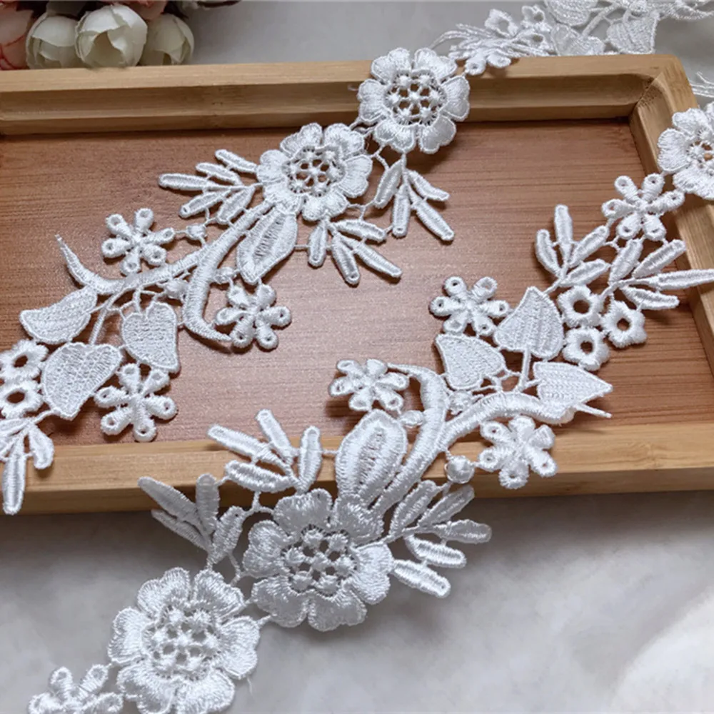 2 ярда, белый цветочный Фотофон для украшения одежды, Высококачественная гипюровая Венецианская кружевная отделка