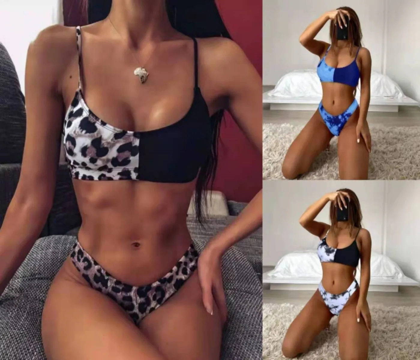 

2021 Summer Fashion Sexy Women Two Piece Bikini Set Tie Dye Leopard Print Bikini Fashion Sexy Swimsuit Swimwear