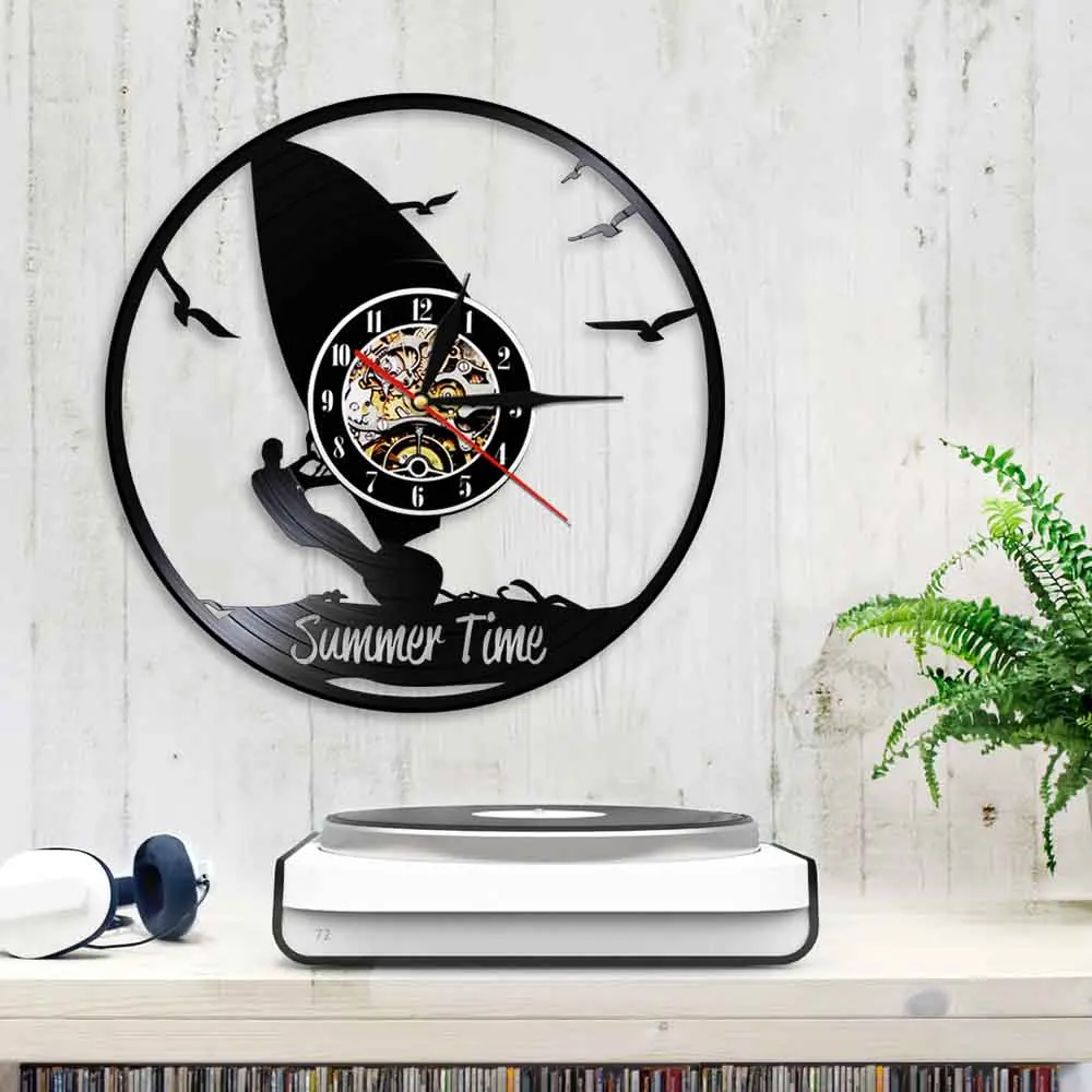 Летние 3D настенные часы для серфинга пляжа виниловая запись индивидуальный