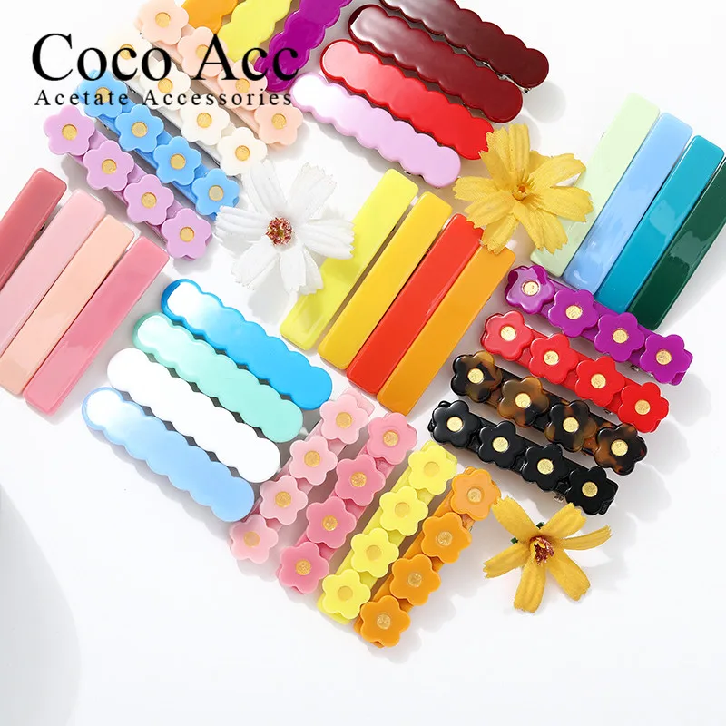 Wholesale  Candy Color Bar Flower Fancy Hair Clips Grips Accessories For Kids Girls Children