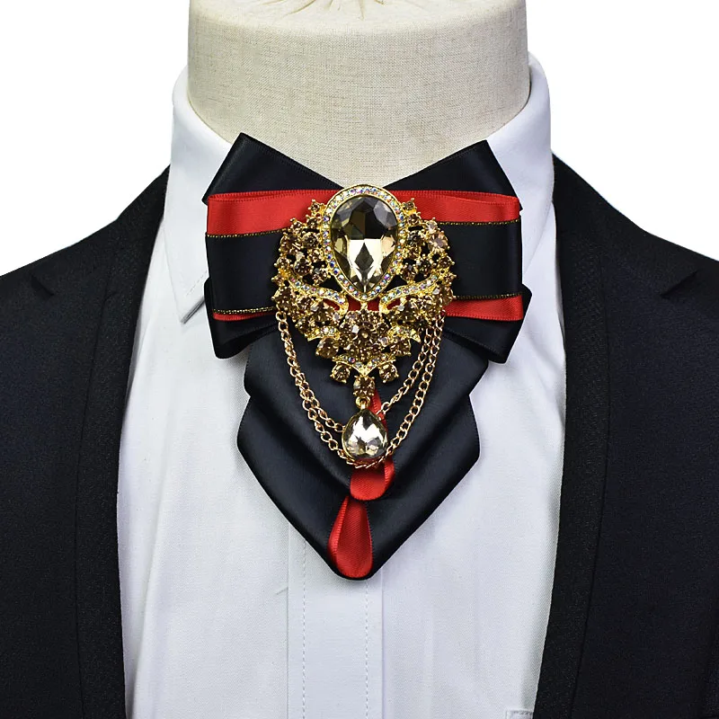 

Original Luxury Rhinestone Bowtie Brooches Chain Sets High-end Men's Woman's Jewelry Gift Men Business Party Wedding Accessories
