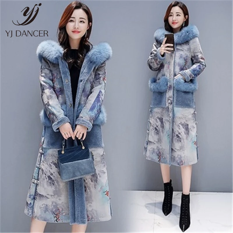 Fur One Coat Female 2019 Winter Fashion New Slim Loose Collar Hooded Printed Long-Sleeved Warm Tide HHH0037 |