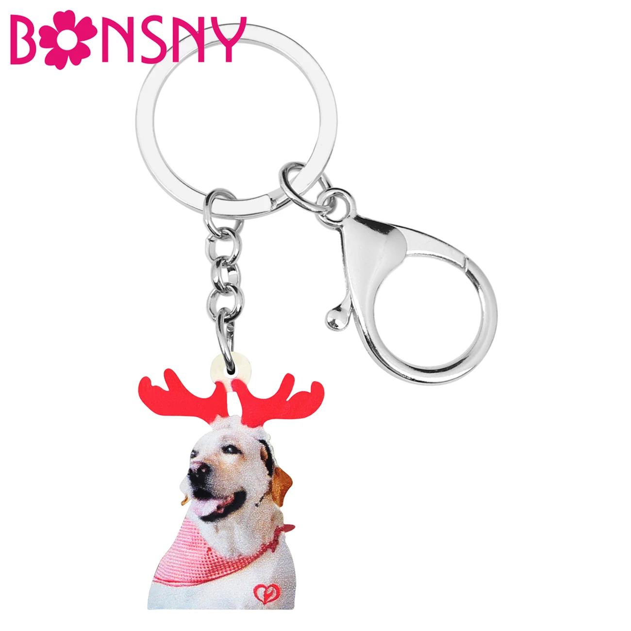 

Bonsny Acrylic Christmas Antlers Labrador Dog Key Chains Rings Car Purse Bag Decorations Keychains Jewelry For Women Girls Gift