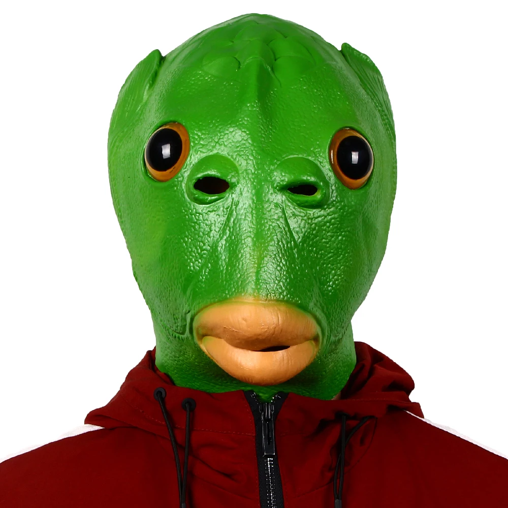 Patygr Прямая поставка латексная маска с зеленой рыбой дешевая для косплея животных