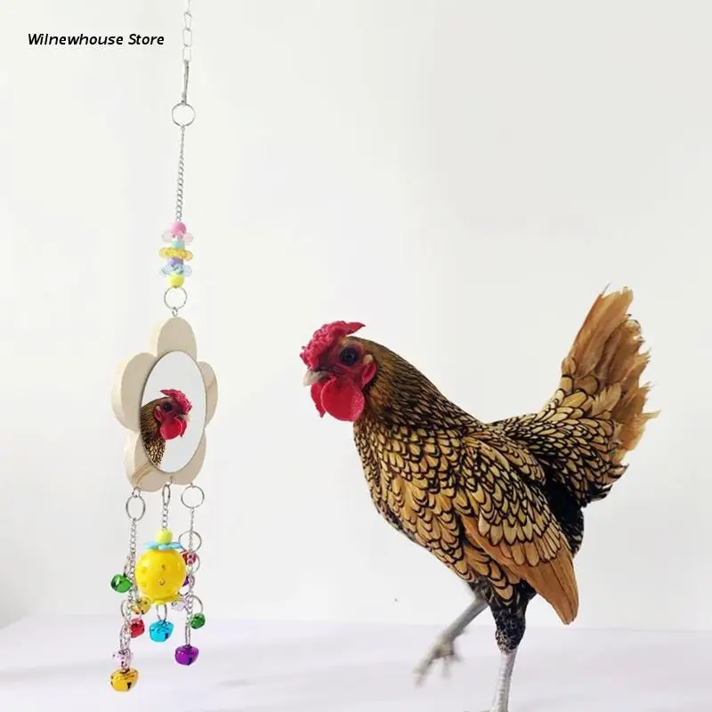 

F62A Chicken Mirror Toys Parrot Swing Hanging Toy with Bell Large Mirror for Rooster