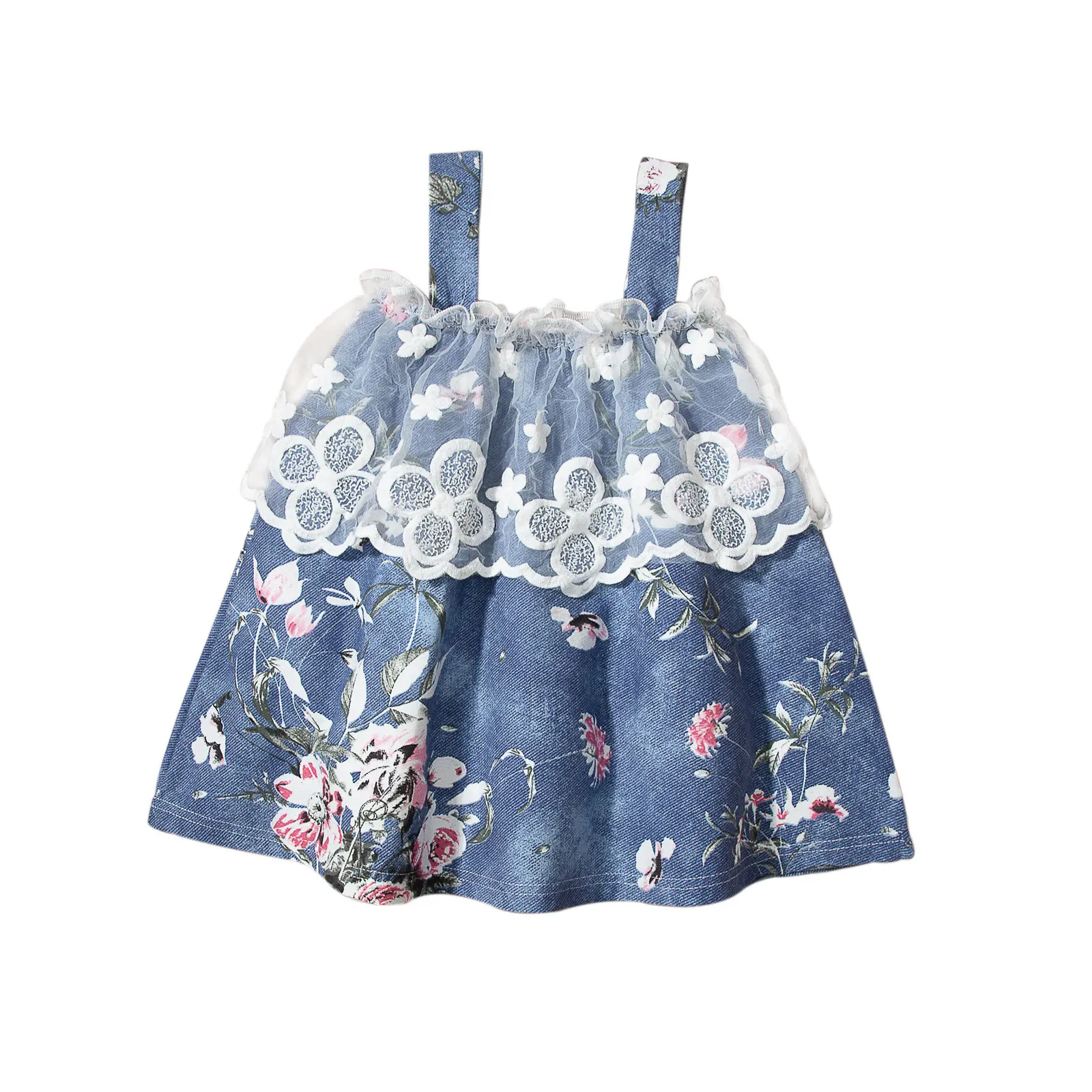 2021-04-20 Lioraitiin 0-24M Infant Baby Girl Fashion Cute Dress Patchwork Lace Floral Printed Demin Clothing