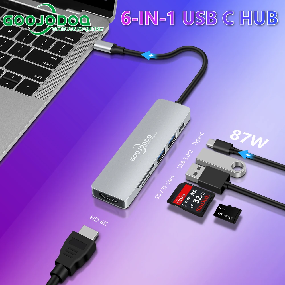 GOOJODOQ USB C концентратор 3 0 Type адаптер для HDMI-совместимый thunderbolt PD док-станция iPad Macbook