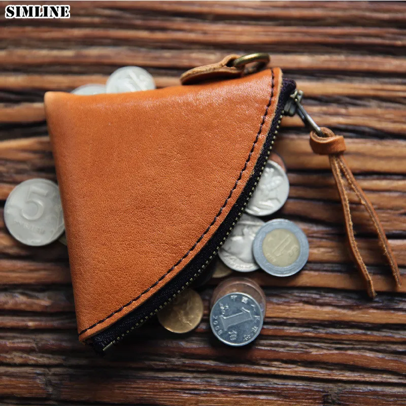 

SIMLINE 2020 Genuine Leather Coin Purse Men Women Cowhide Vintage Handmade Short Small Zipper Coin Pocket Money Bag Wallet Male