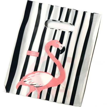 Flamingos stripes Цельность 20*25 см 50 шт. свадебные подарки бутик подарки Ювелирные изделия пластиковая упаковка сумки для хранения покупок упаковка пластиковые ручки сумки - Цвет: Flamingos stripes