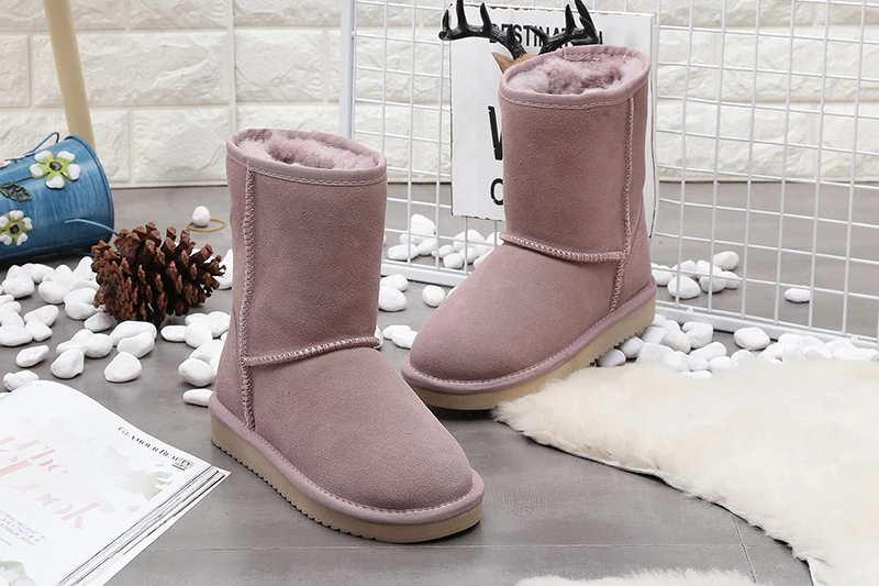 The latest high-quality snow boots in Europe 2019 real cowhide artificial wool the most fashionable | Обувь