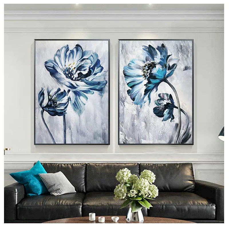 

2 pcs diamond painting cross stitch blue flowers full square round drill embroidery rhinestones diamond set for living room art