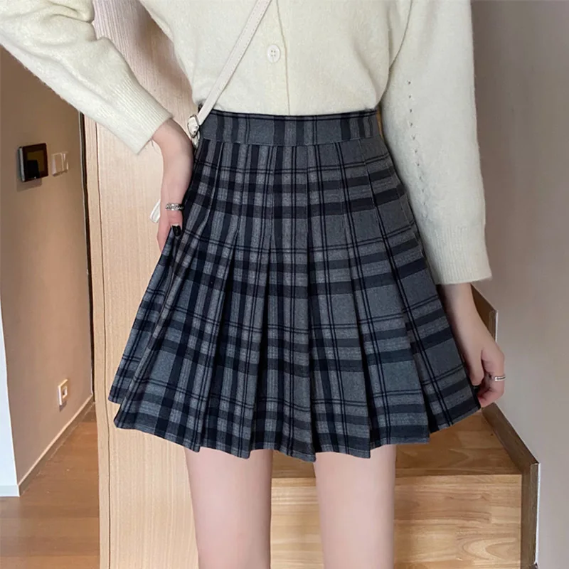 

Женская плиссированная мини-юбка, повседневная трапециевидная клетчатая базовая юбка с высокой талией, весна 2022