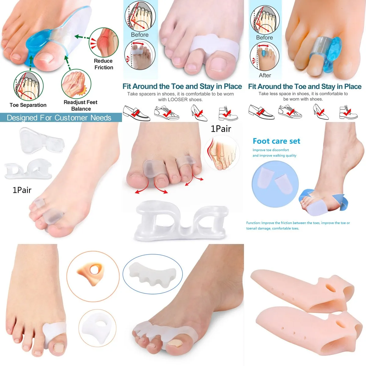 

2PCS Toe Separator Durable Silicone Soft Thumb Eversion Corrector Alleviate Pain Safe Repeated Use Wholesale Finger Separator