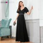 Черные вечерние платья Ever Pretty EP00431BK А-силуэта с коротким рукавом и двойным v-образным вырезом, плиссированные с рюшами, блестящие вечерние платья Vestidos 2020