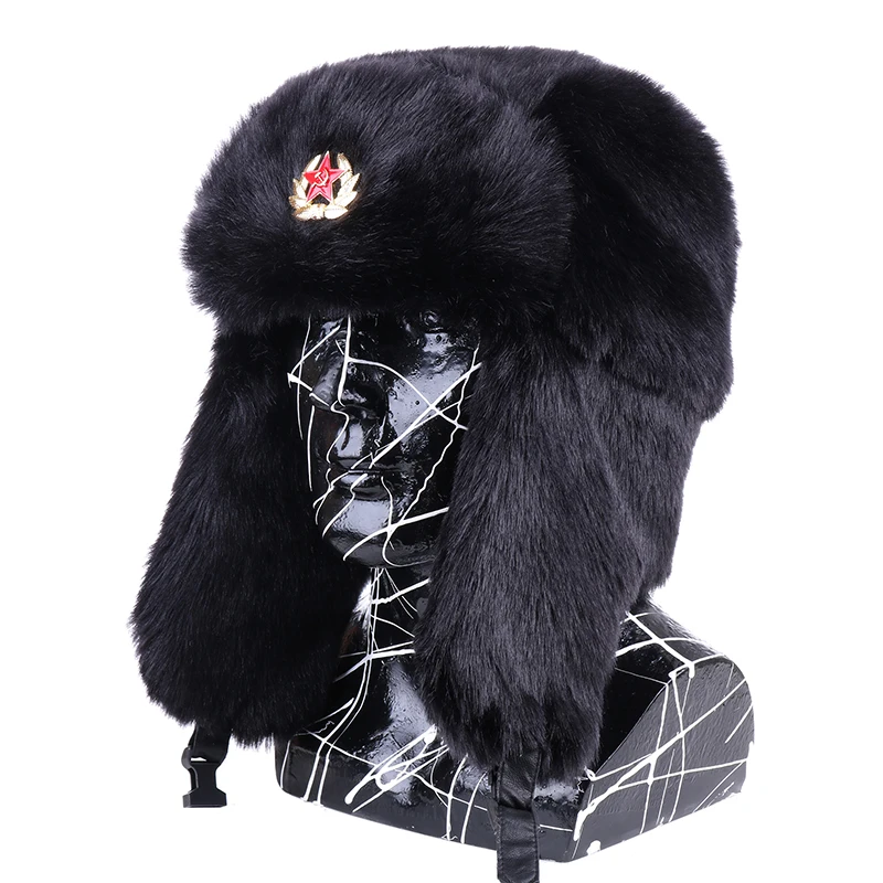 

Russia Hat Fur Ushanka Soviet Army Military Aviation Pilot Trapper Bomber Hat Plus Size Earflap Men's Winter Hat Snow Ski Cap