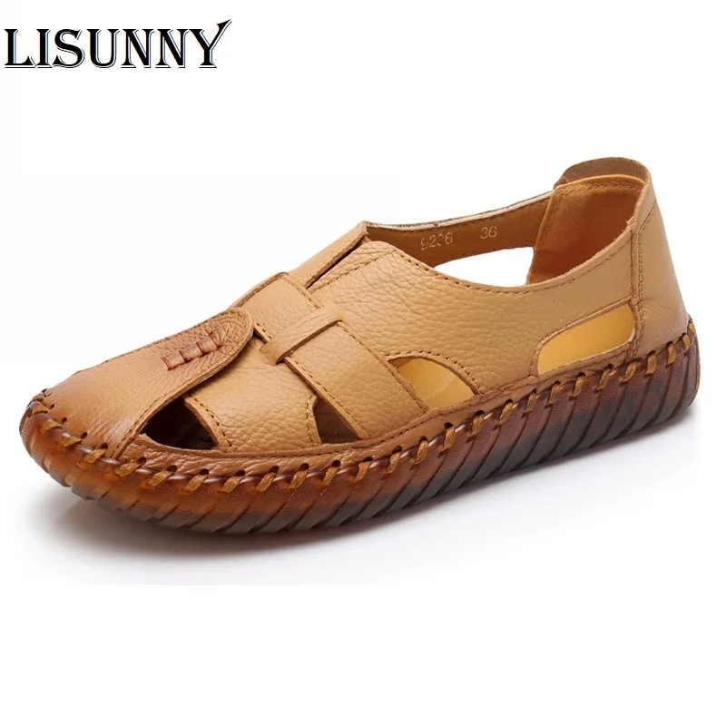 Женские сандалии с мягкой подошвой пляжная обувь из натуральной кожи в стиле