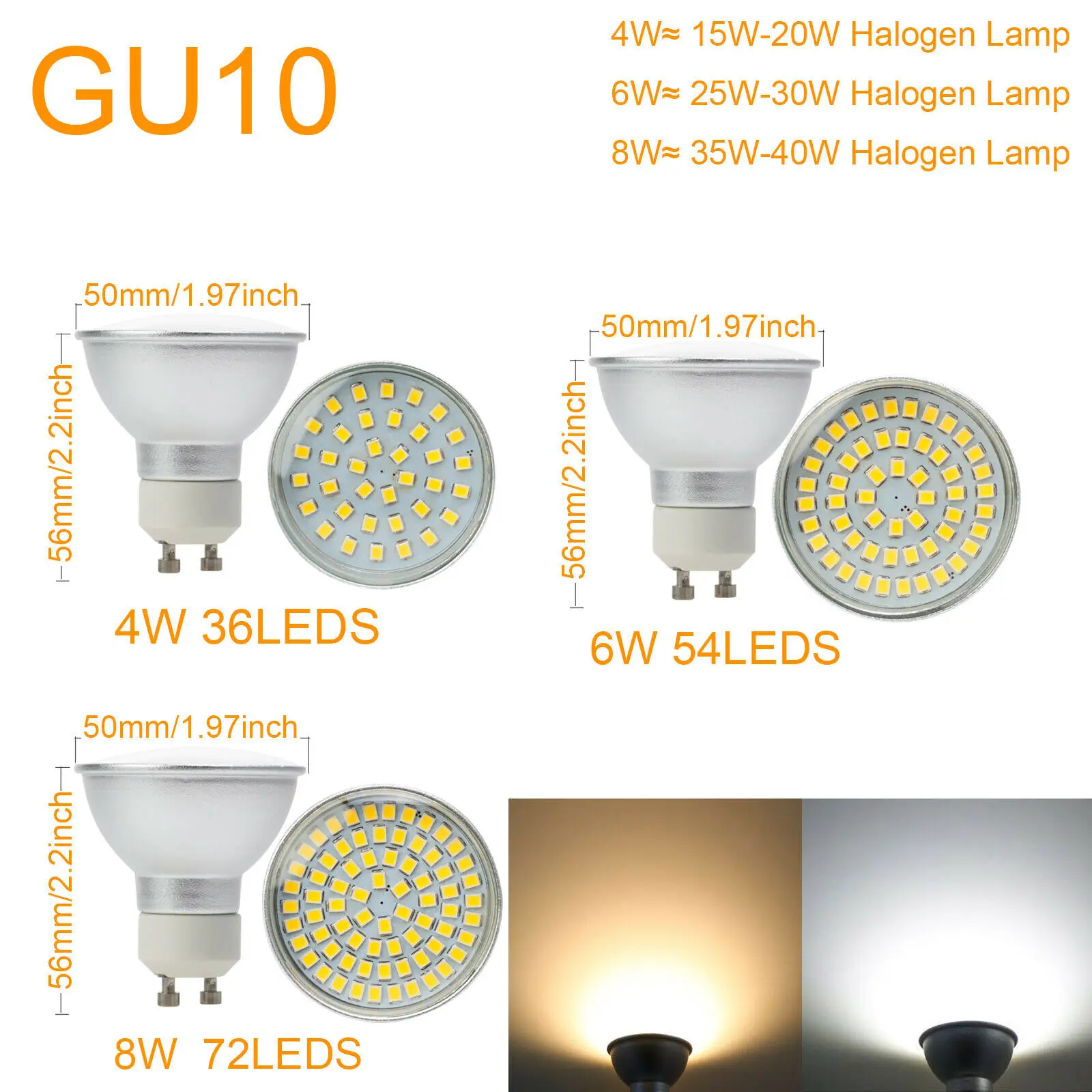 Точечный светодиодный светильник GU10 MR16 4 Вт 6 8 3528 SMD 110 В 220 в 12 24 стеклянный для