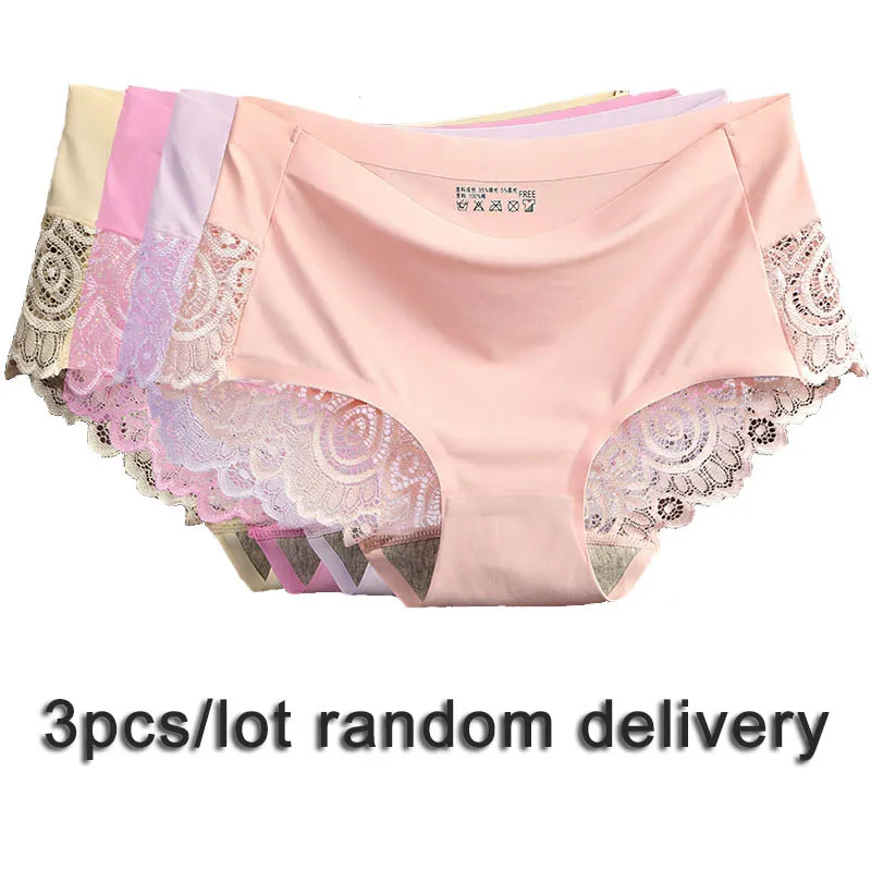 3pcs random Женские бесшовные шелковые трусики с низкой талией трусики сексуальное женское нижнее белье хлопковые кружевные трусики удобное женское нижнее белье 3 шт./лот# D - Цвет: 3pcs random