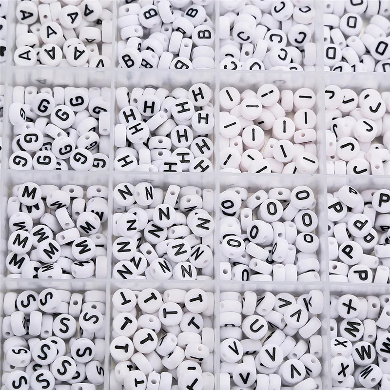 

1 Resin Set White Flat Round Black Letter English Alphabet Beads Box Diy Bracelet for Jewelry Making Accessories