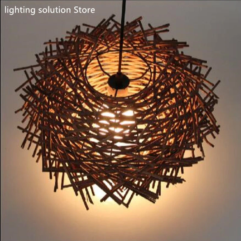 wicker pendant lamp handmade suspension light bird nest shape hanging lighting bar hotel restaurant mall lounge porch | Лампы и