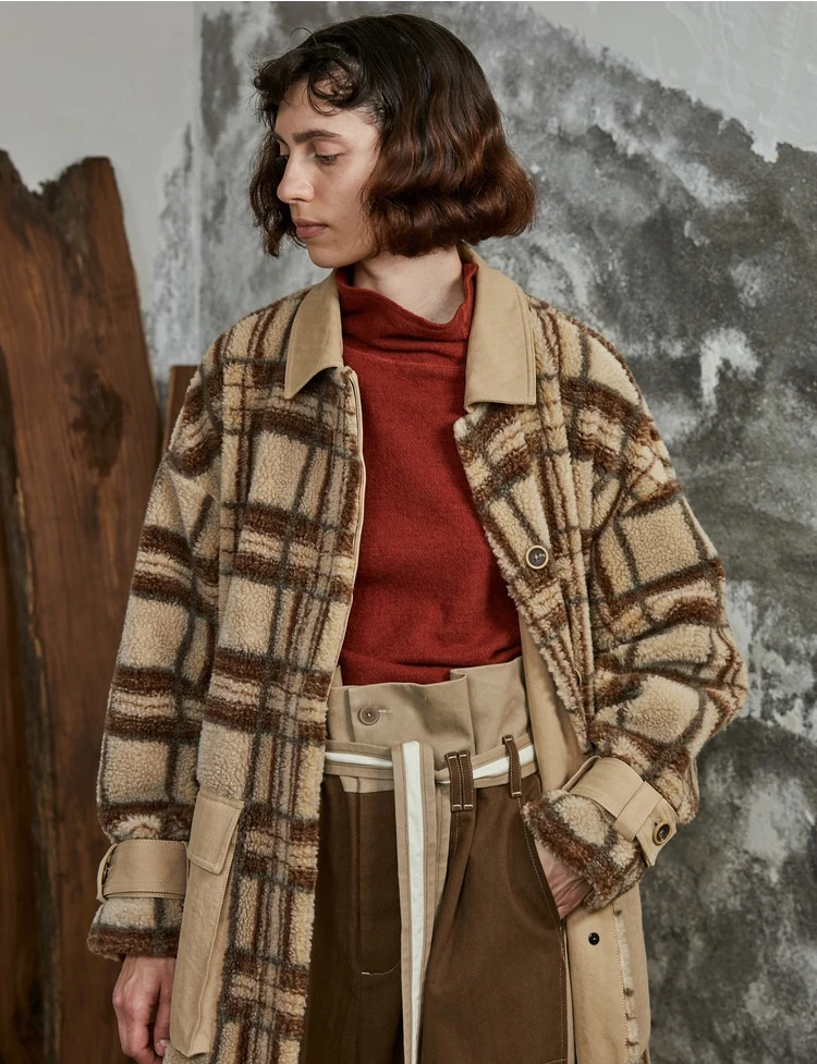 IRINACH51 Fall Winter 2019 New Collection long plaid berber fleece wool coat women | Женская одежда