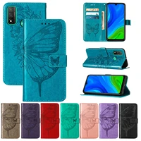 leather soft case for huawei p smart 2020 y6p y5p honor 9s flip cover stand bag holder business wallet butterfly