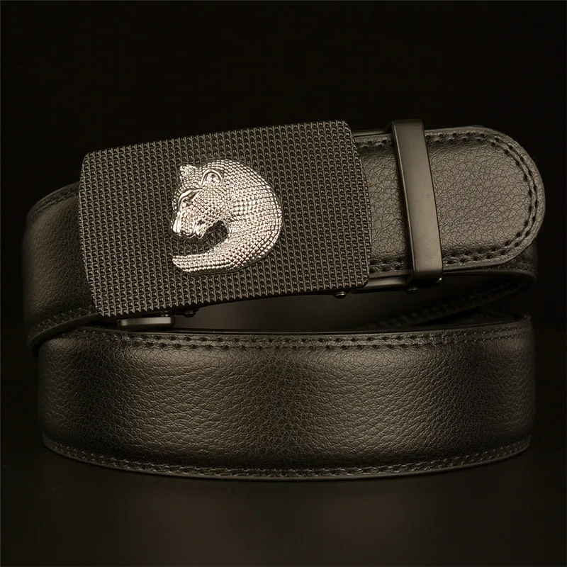 

Mens Belts Genuine Leather Two-Layer Cowhide Leopard Head Automatic Buckle Matte Pattern Casual Belt Strap Belt For Male