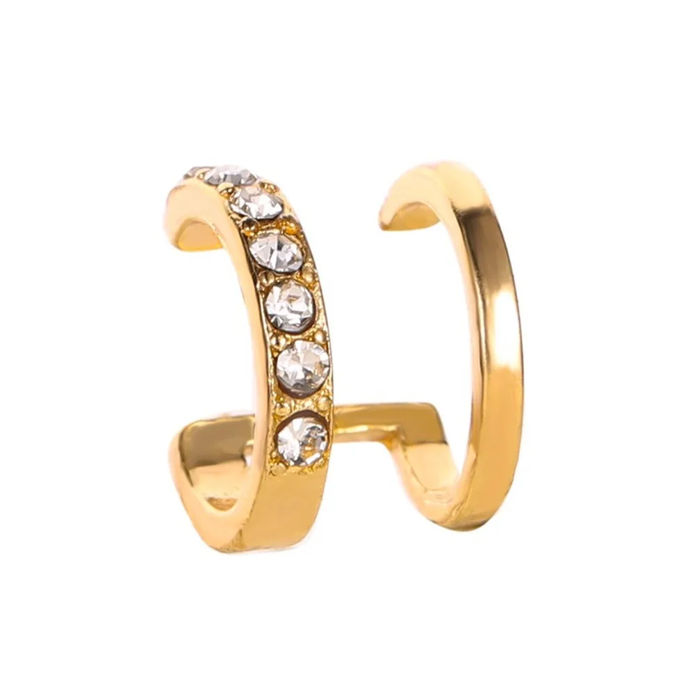 

Latest Version of the Simple Lines rhinestone Clip-on Fashion Double Ear Cuff Double-Layer U-Shaped without Pierced earrings