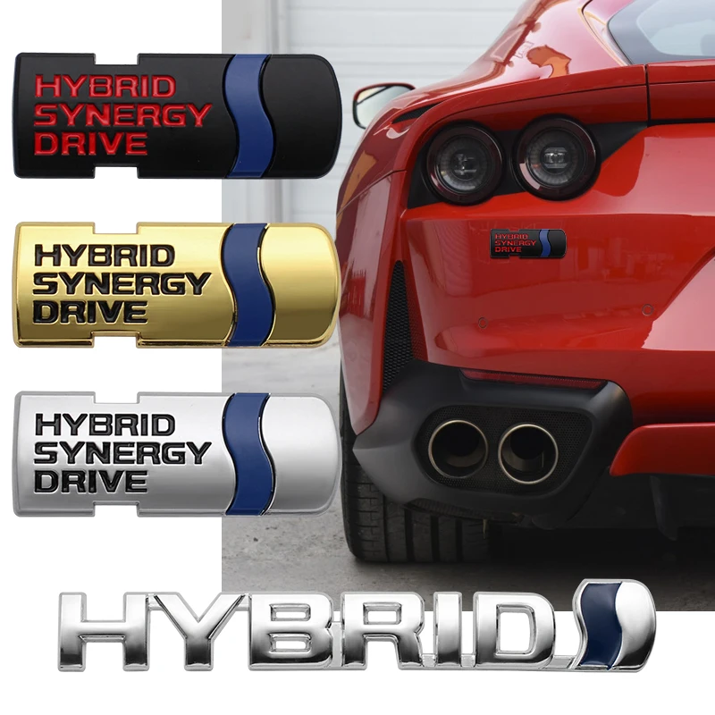 

3D Metal HYBRID logo Car Emblem Badge Rear Trunk Stickers Decoration Decals For Toyota Prius Camry Crown Auris Rav4s Accessories