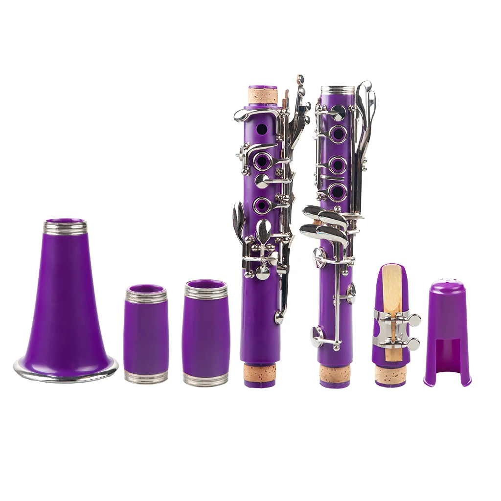 Purple ABS Clarinet Bb Cupronickel Plated Nickel 17 Key with Cleaning Cloth Gloves Screwdriver Woodwind Instrument enlarge
