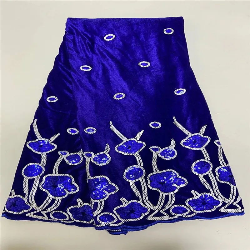 

2021 New Arrival Sequins Lace Fabrics African Nigerian Royal blue Mesh Lace Fabric for Wedding Velvet Lace Fabrics with Sequins