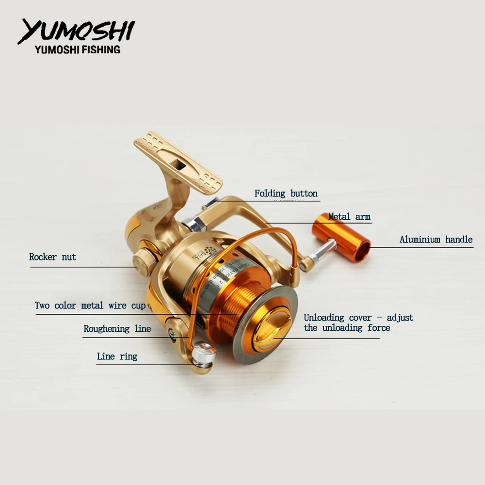 Yumoshi спиннинговая Рыболовная катушка металлическая HF 500-9000Series Рыболовные катушки