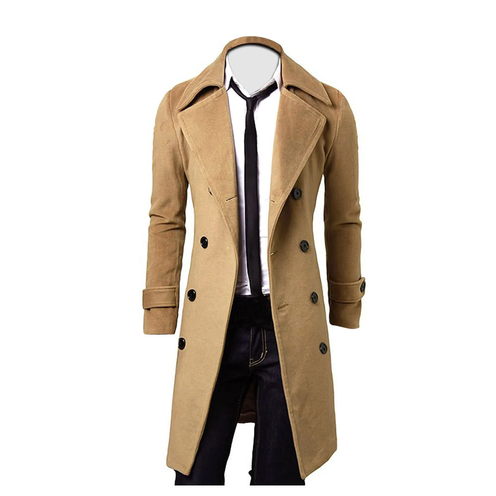 

Gabardina de invierno para hombre, Chaqueta larga entallada con doble botonadura,