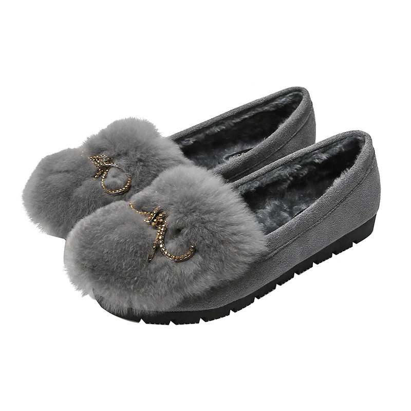 

Новинка Осень-зима 2020 теплая Повседневная одежда из натурального кроличьего меха с круглым носком на плоской подошве теплая обувь на плоск...