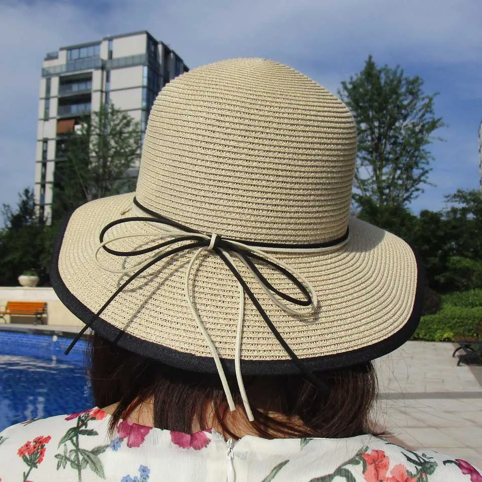 Женская шляпа от солнца с широкими полями Повседневная пляжная Панама черно