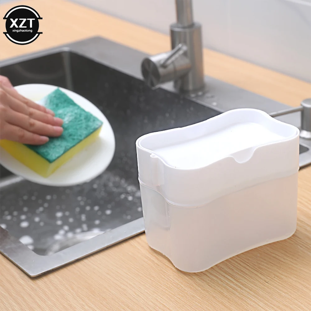 

2 in 1 Scrubbing Liquid Detergent Dispenser Press Type Liquid Soap Box Pump Organizer Sponge Kitchen Tools Bathroom Supplies