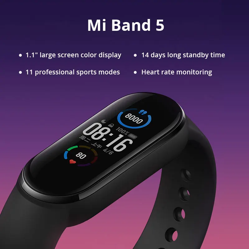 Новый смарт браслет Xiaomi Mi Band 5 4 цвета AMOLED экран умный Браслет Mijia Miband фитнес трекер