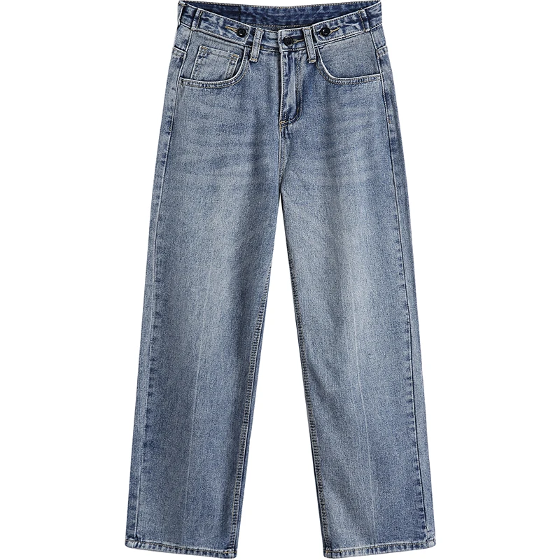 

Wu 77 Pu Shuai Washed Wear-White Blue Jeans Straight Loose Korean Style High Waist Slim-Fit Wide-Leg Pants Women's Autumn