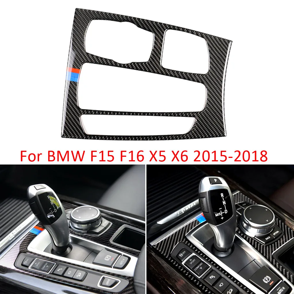 

For BMW F15 F16 X5 X6 Interior Real Carbon Fiber Gear Shift Panel Auto Stickers Car Styling For 2015-2018 Accessories LHD