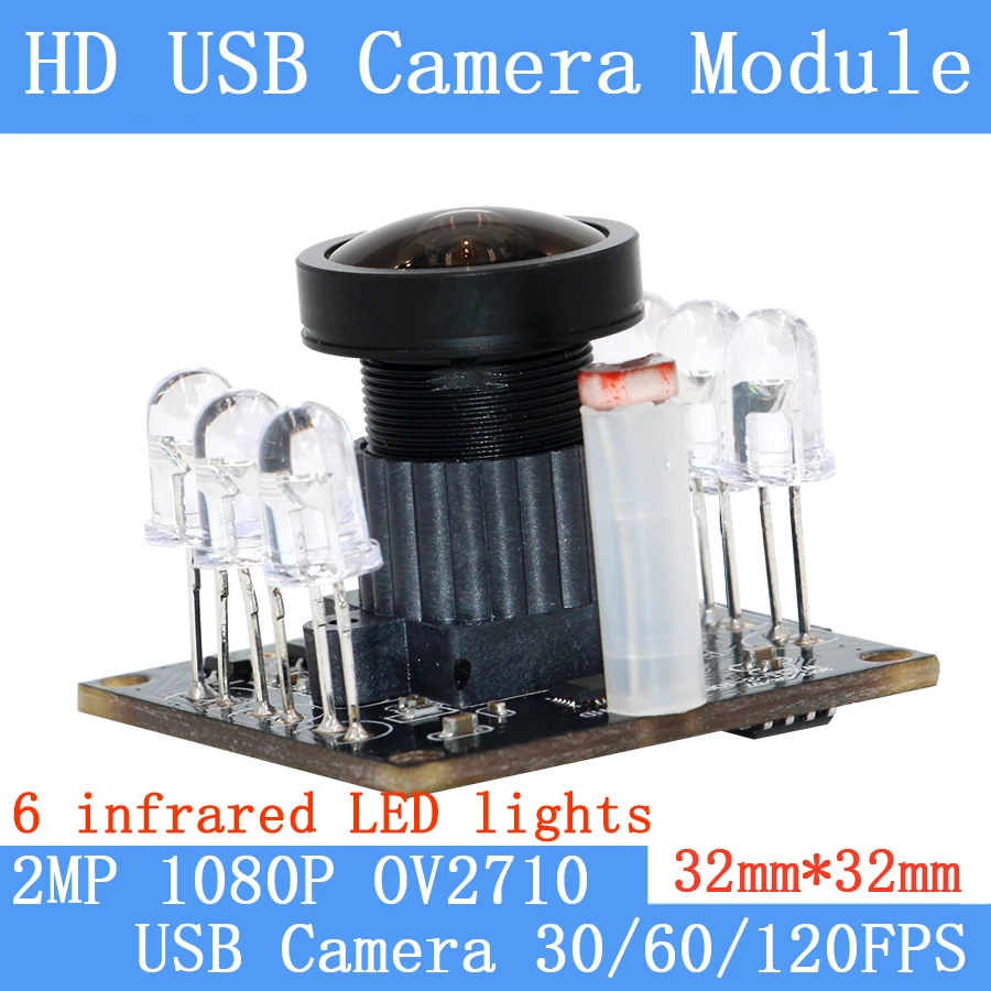 IR LED Wide-angle 30/60/120fps 2MP Surveillance camera 1080P MJPEG High Speed OV2710 Android Linux UVC Webcam USB Camera Module