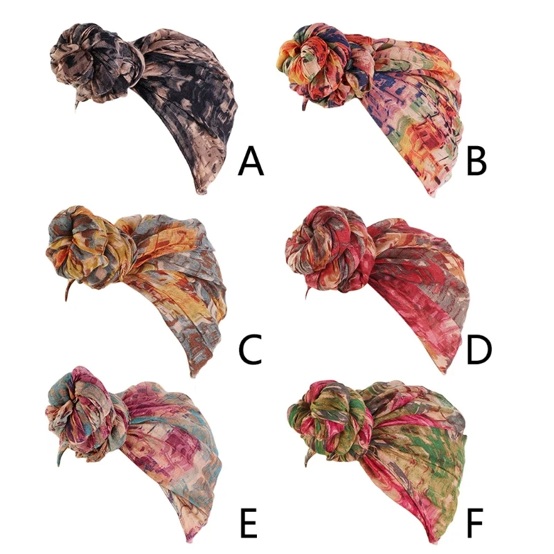 

Women Ethnic Vintage Tie-Dye Print Scarf Head Wrap Voile Lightweight Shawl Long Hijab Tie Twist Knotted Turban Hat Headband M7DD