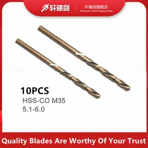 Сверла спиральные из кобальтовой стали, 5,1, 5,2, 5,3, 5,4, 5,5, 5,6, 5,7, 5,8, 6 мм, M35, 10 шт.