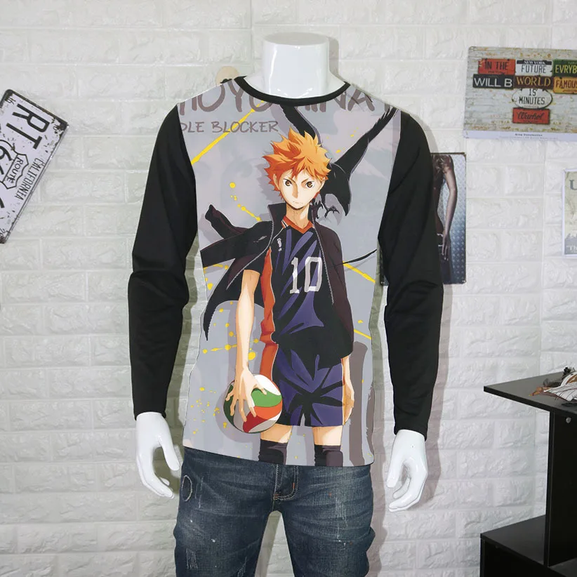 Косплей длинный рукав Haikyuu kageyama tobio Футболка мужская Аниме длинная футболка топы