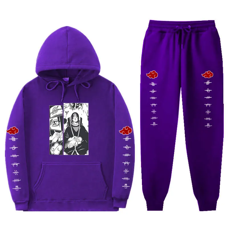 

Men sets Japanese streetwear Hoodies Sets Anime Uchiha Itachi Hoodie trousers Keep warm sweat homme Sets