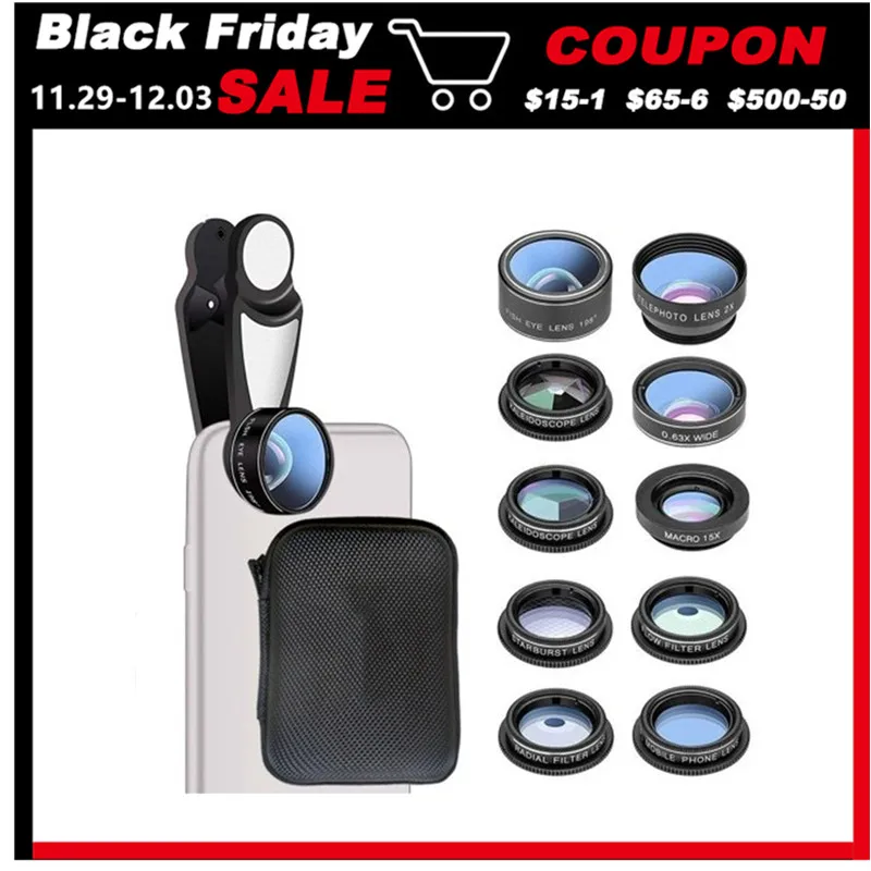 10 в 1 Универсальный многофункциональный HD рыбий глаз широкоугольный Макро для